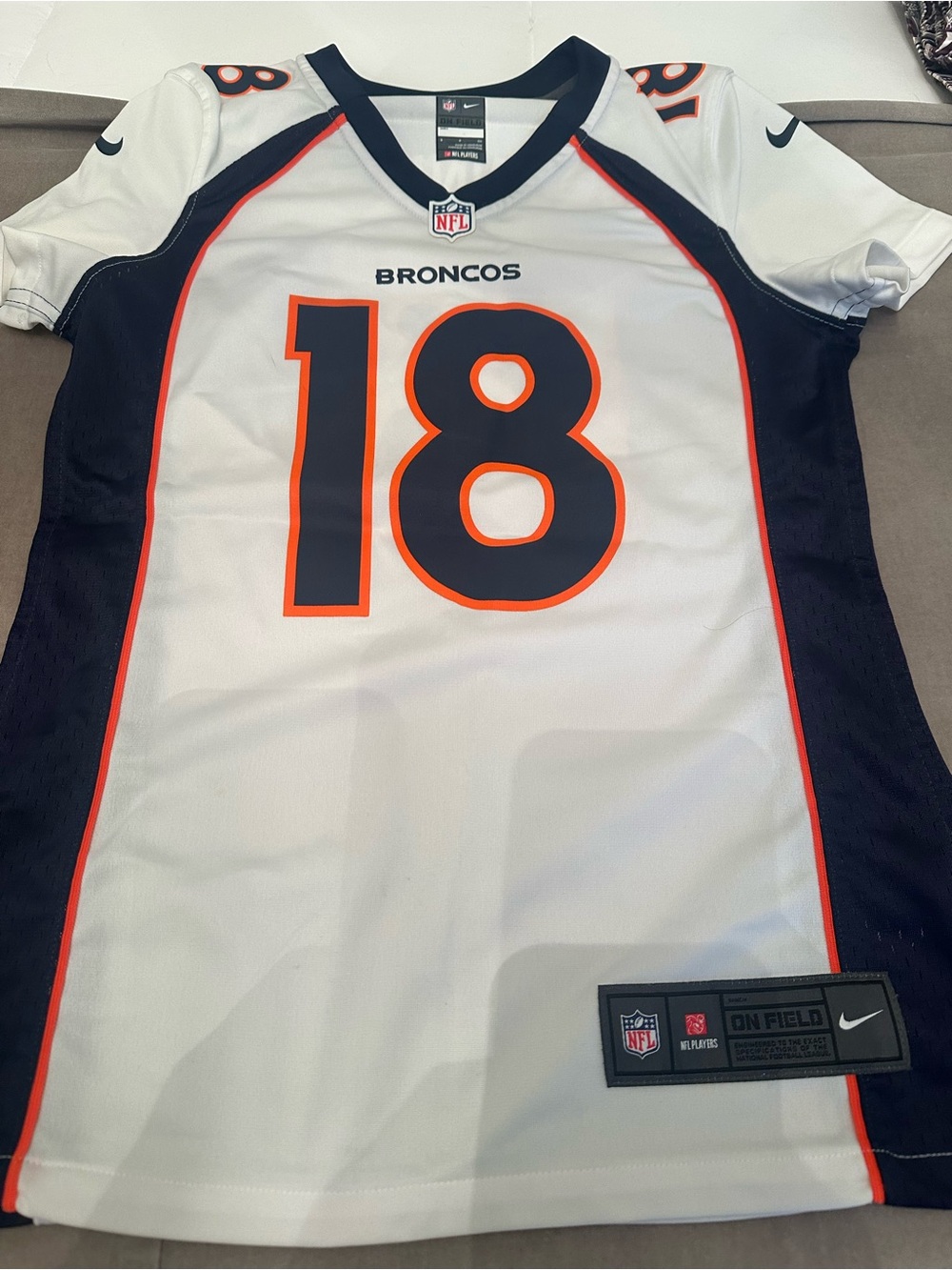 Nike Denver Broncos #18 Peyton Manning Girls Football Jersey - White/Navy/Orange